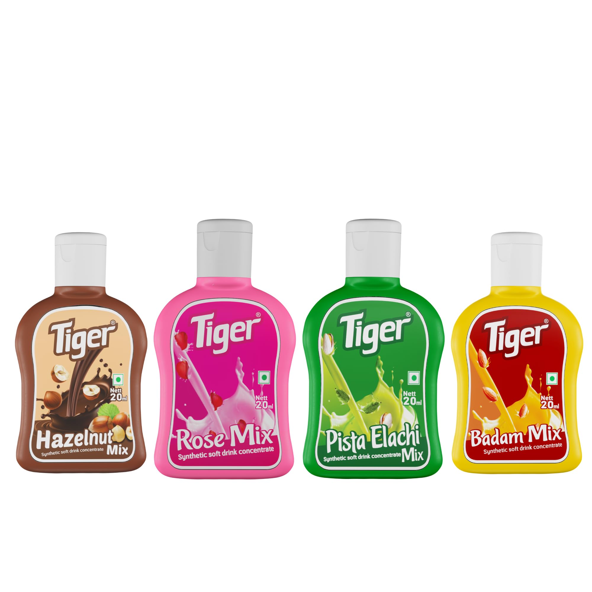 Tiger Milkshake Mix Combo | Hazelnut, Rose Milk, Pista, and Badam Mix 20ml