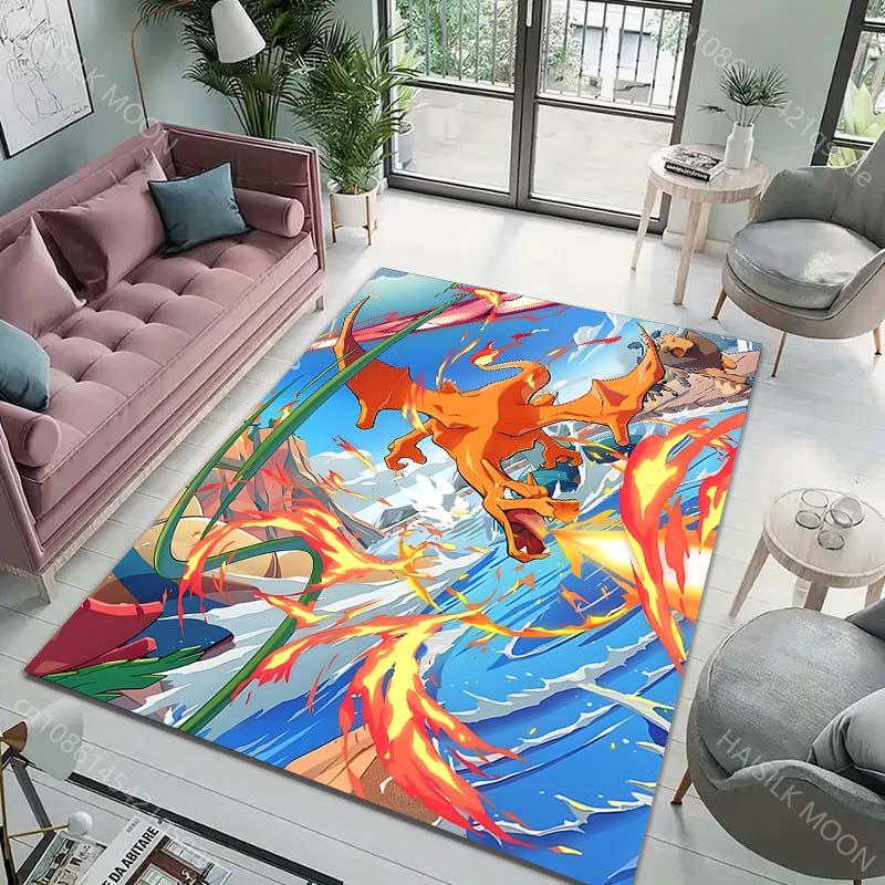 Japan Anime Pokémon Theme Rug with Charizard Print, Carpet for Living Room Kids Bedroom Mat Sofa Doormat Decor Mat Free Shipping