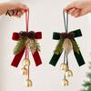 Winter Indoor Door Handle Ornaments Christmas Bow Bell Hanging Ornament, Velvet Festive Wreath Decor for Pendant with Bells Home Party, Holiday Window