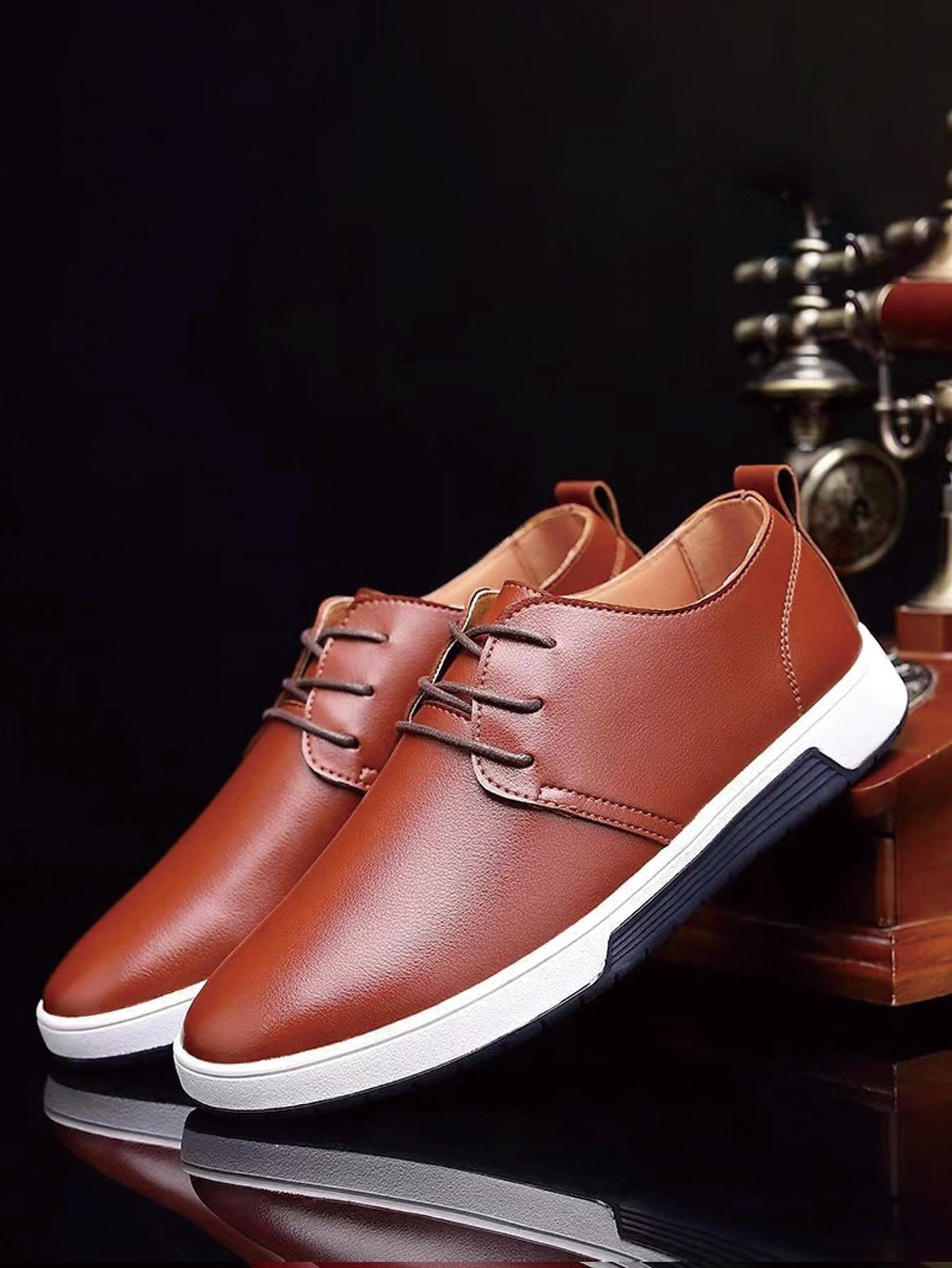 

New men s business dress leather shoes simple solid color foot shoes men s casual British style trend versatile shoes 48 коричневий