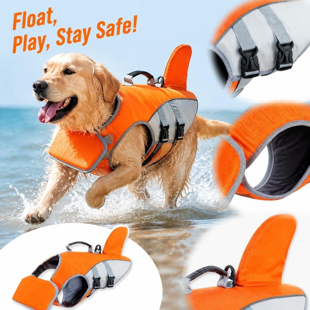 Dog Life Jacket Lightweight Adjustable Buoyancy Vest for Swimming and