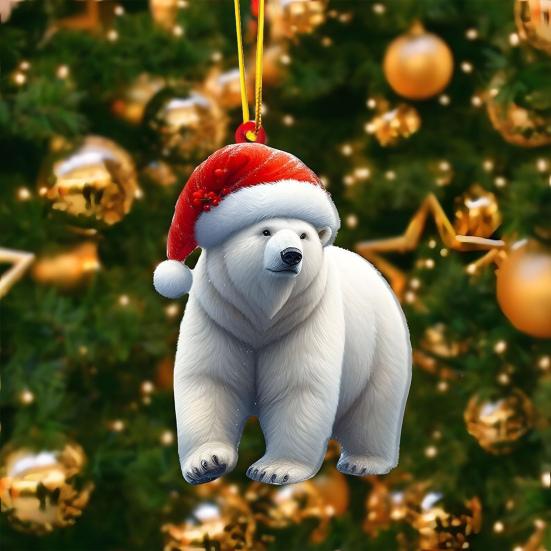 Christmas Ornament 2D Acrylic Dog/Bear/Bee/Rabbit/Rooster Hanging Decoration Cartoon Animals Xmas Tree Pendant for Home
