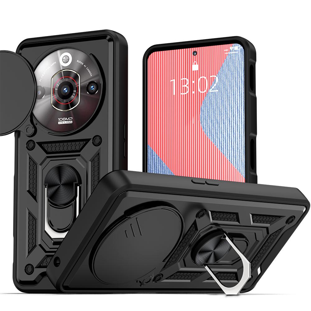 KEYSION Wstrząsoodporne etui na ZTE nubia Focus Pro 5G z przesuwaną osłoną obiektywu aparatu, pierścieniem ochronnym i podstawką, pokrowiec na telefon dla nubia Focus Pro 5G