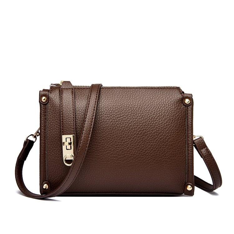 Lychee pattern metal lock small square bag crossbody shoulder bag
