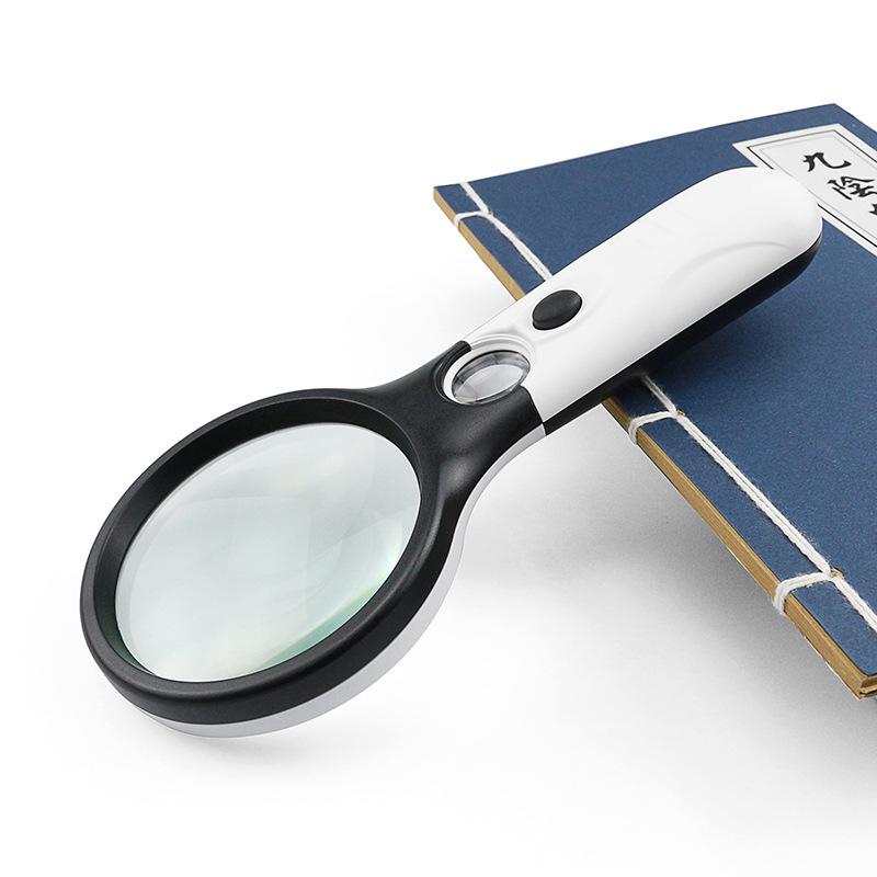 Handheld Illuminated Double Glass Lens Magnifier for Elderly and Parent-Child Reading, 145MM