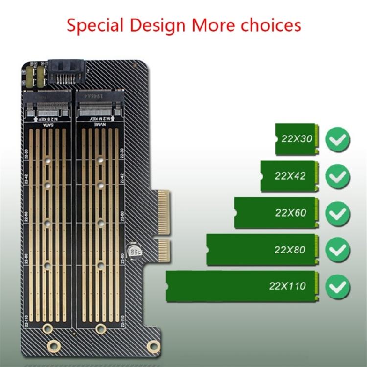 M.2 NVME Accelerator-kort Dubbla SSD-enheter till PCIE-adapterkort Stöder M+B-nyckel SSD-enheter till PCIE-omvandlare NVME-adapterkort
