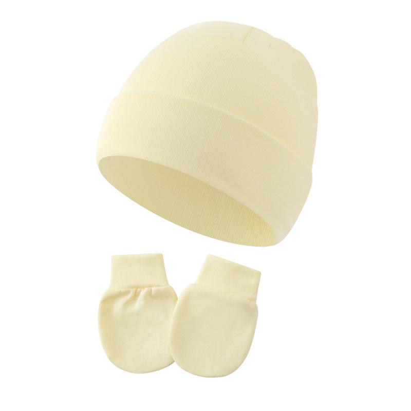 4PCS Baby Beanie Hat And Mittens Set Cotton Infant Newborn Anti Scratch Gloves Soft Warm Breathable Cap For 0-12 Months Everyday Wear Boys Girls