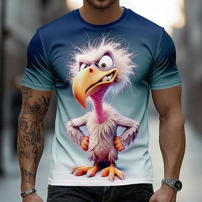 Print Funny Cartoon Rooster T-Shirt For Men Cute Bird Graphic Short Sleeve Tees Summer