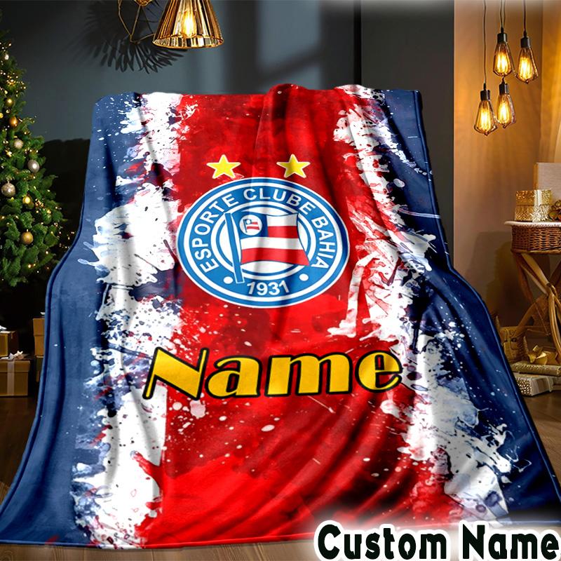 Custom Name Bahia FC Crest Design Throws Blanket Flannel Blankets for Couch Bed Gifts for Men Women Picnic Blanket Christmas Fan Gifts