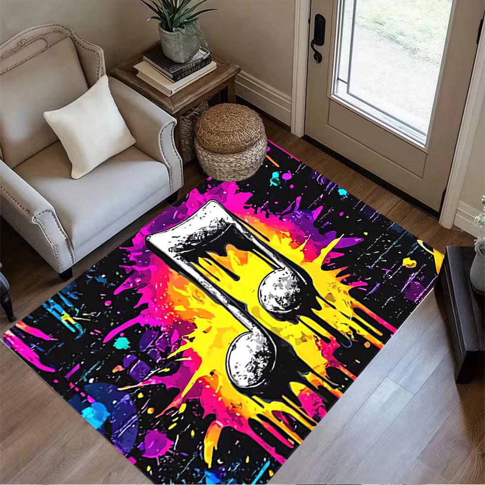 1pc music notes vinyl records and cassettes rug home carpet design for office decor gift living room bedroom