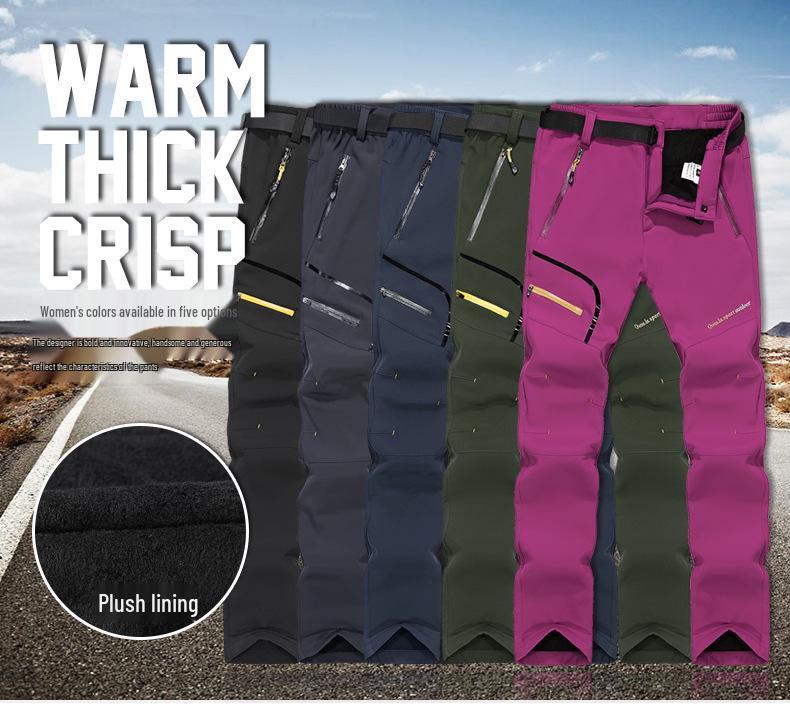 Men's and Women's Winter Fleece-Lined Windproof Pants: Warm, Thickened Softshell for Outdoor Wear, Available In Plus Sizes