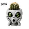 Cute Alien Planter Funny Face Planter, 3D Printed Novelty Plant Pot, Gray Head for Succulents Cacti Home Table Shelf Decoration Office Desk