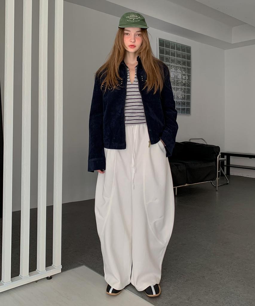 Baseukala Oversized Fit String Banding Pants (2Colors)