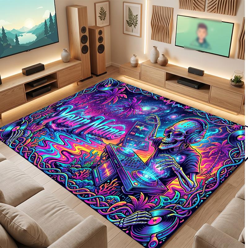 Tappeto Morbido in Velluto di Cristallo Tema Gotico Teschio Stampa Personalizzata Nome e Testo Tappeto Antiscivolo per Camera da Letto Soggiorno