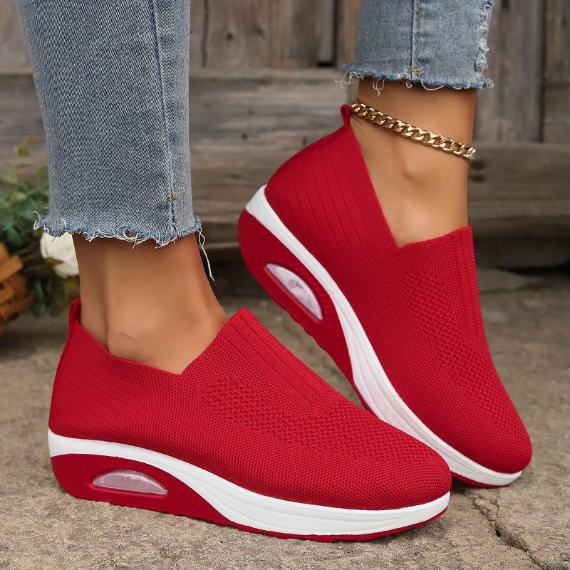 Autumn and winter new large-size casual single shoes fly-woven breathable thick-soled women's shoes
