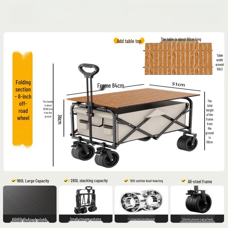 ZISIZ Folding Camping Utility Wagon with Tabletop