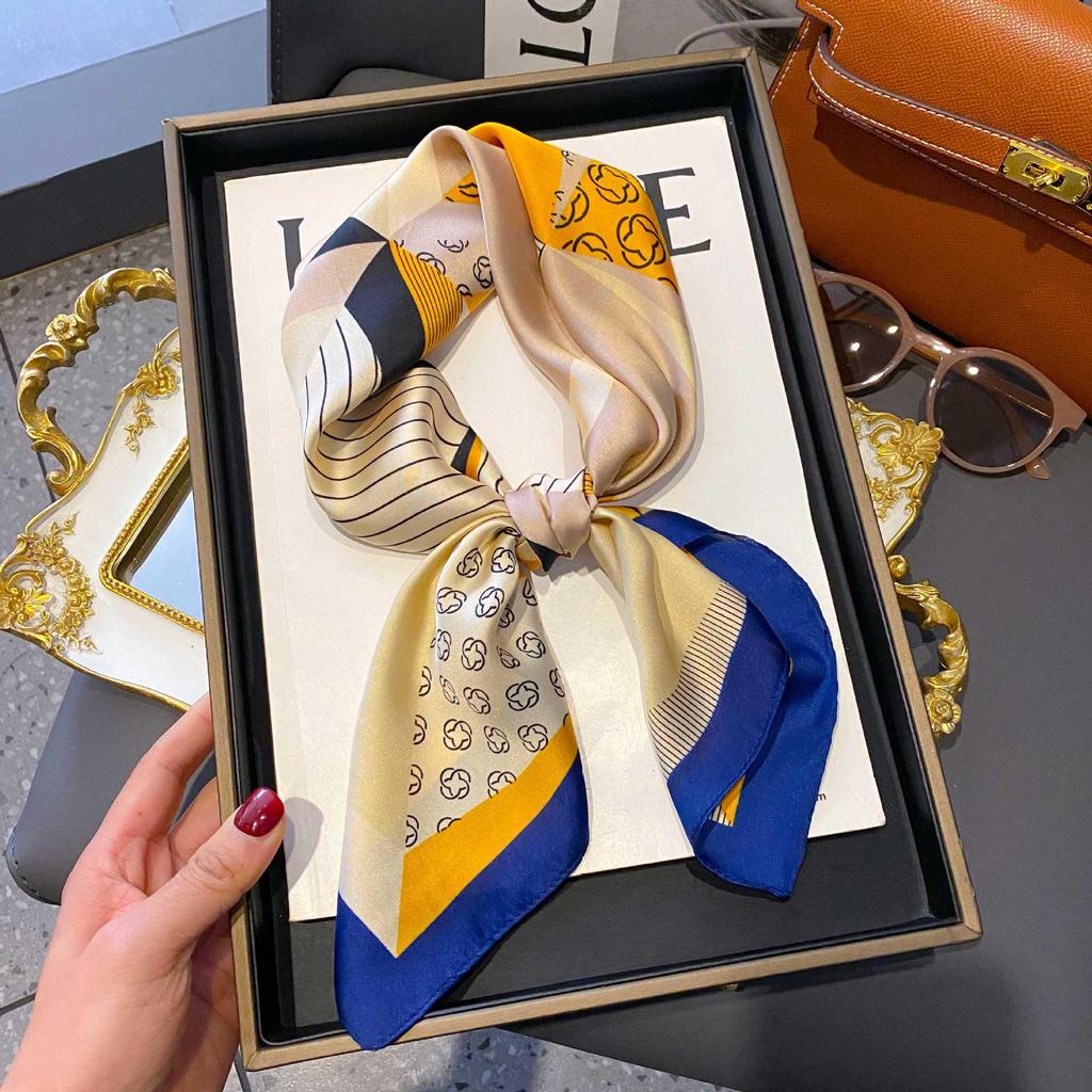 Blue Silk Retro Women's Scarf for Spring & Autumn