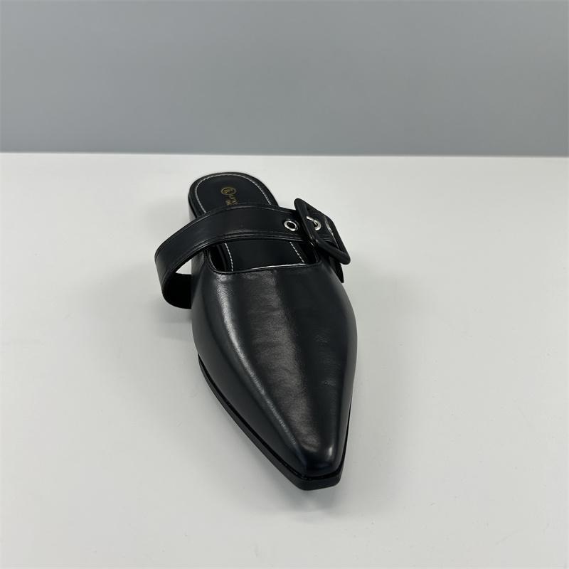 Fashion Square Heel Shoes Woman 2025 Female Slippers Pointed Toe Luxury Slides Block New Cover Soft Designer Female Shoes Ladies' Slippe