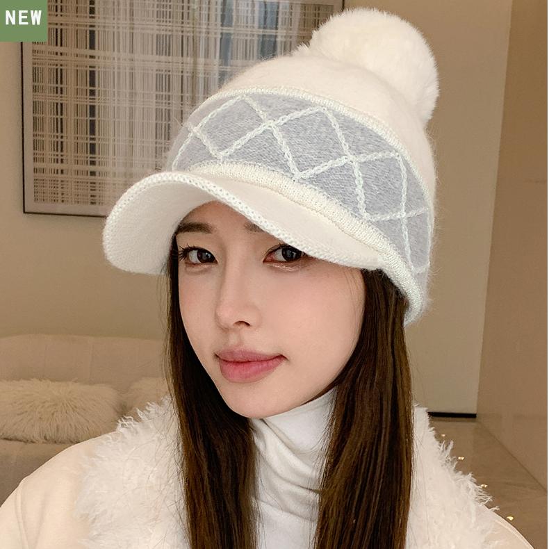Thickened Color-splicing Rabbit Hair Baseball Cap Female Winter Fashion  Warm Cap