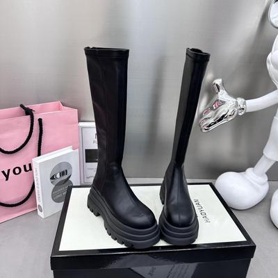Versão de Inverno de Botas Altas com Sola de Bolo para Mulheres Botas Elásticas Acima do Joelho de Sola Grossa Aumento de Altura Bota Longa Versátil