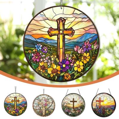 Beach Sunset Suncatcher Ornament Acrylic Window Decoration, Creative Lighting Craft Pendant Home Decoration Hanging