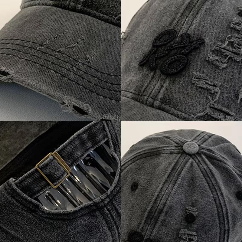 Hip Hop Urban Street Style Unisex Baseball Cap Punk Holes Washed Cotton Snapback Peaked Hat Solid Color Street Visors Dad Trucker Letters Cap