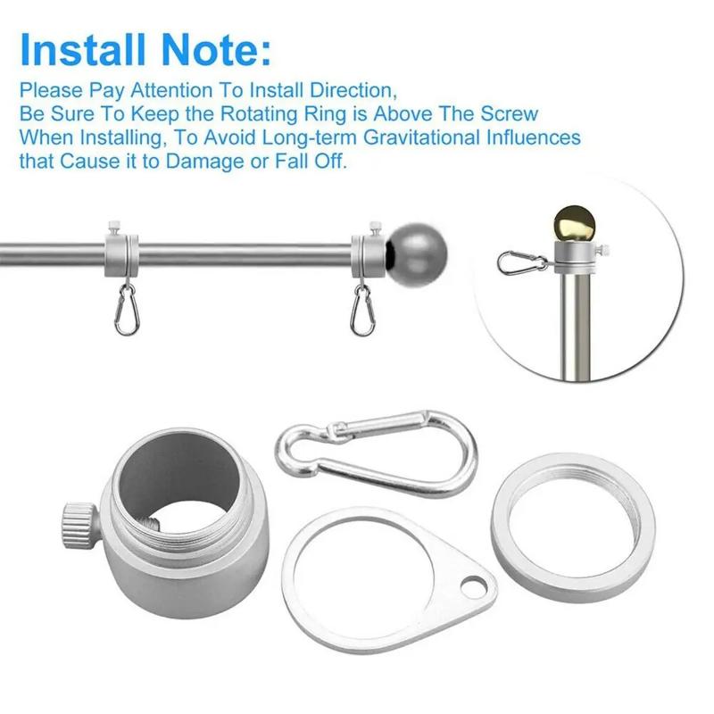 1 szt. Pierścienie do masztu flagowego ze stopu 360 stopni Obrotowe Mocowanie do masztu z haczykiem zapobiegającym owijaniu dla 1 cala
