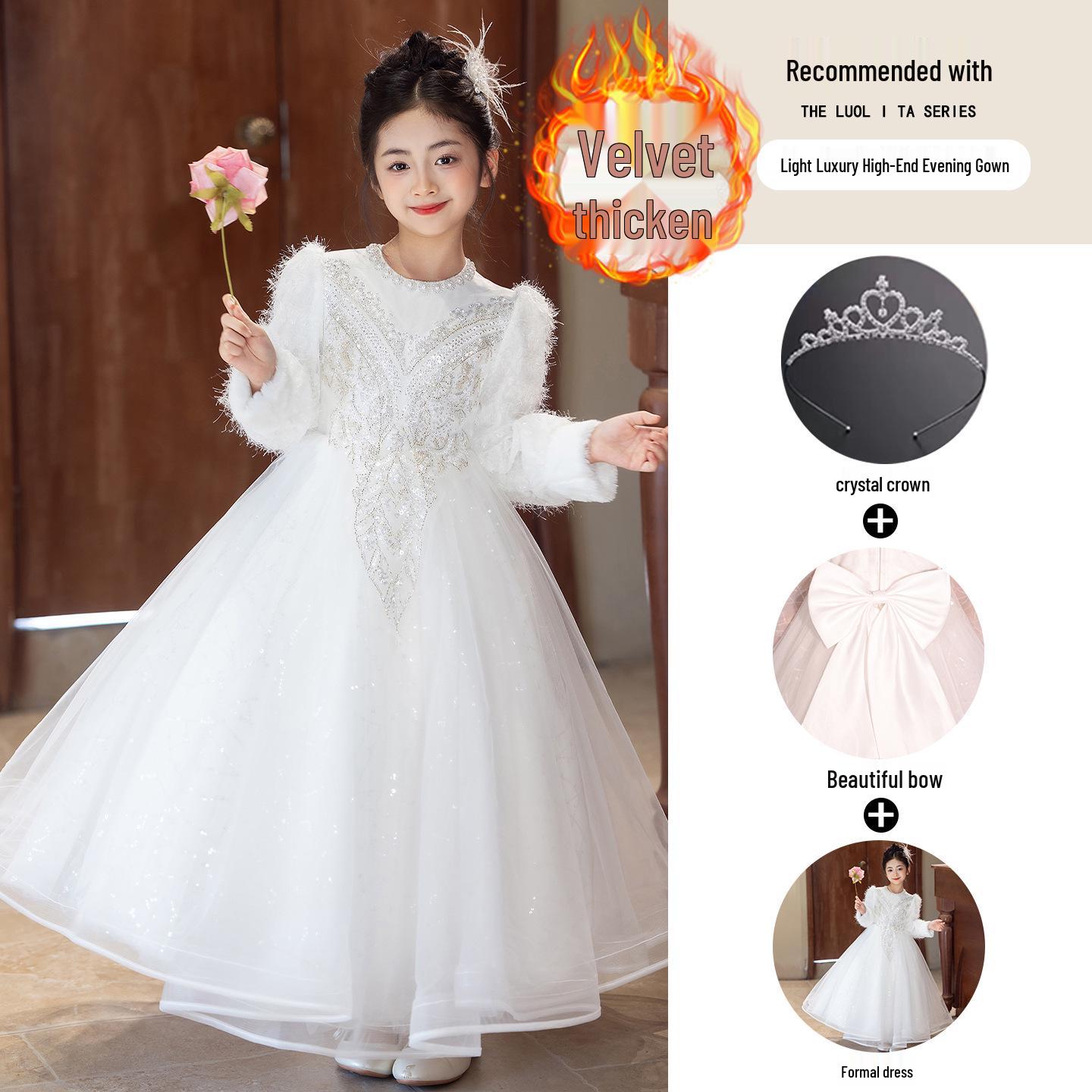 

Girls Luxury Formal Autumn/Winter Princess Dress - High-End Flower Girl Dress for Birthdays, Weddings, and Special Occasions. 150 cm