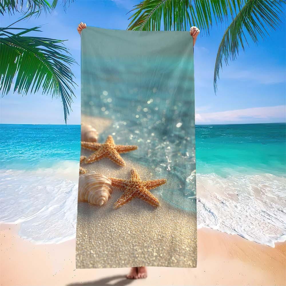 Beach Theme Beach Towel Starfish Shell Printing Microfiber Quick Drying Absorbent Large Bath Towel