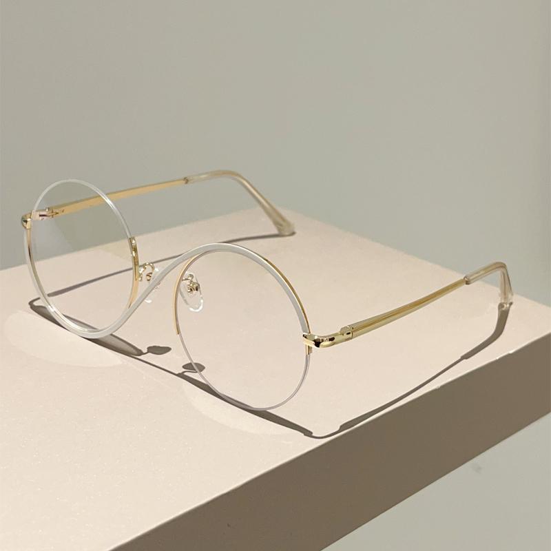 

KAMMPT полуободковые круглые очки женские модные большие оптические оправы с блокировкой синего света модные шикарные фирменные дизайнерские очки белый