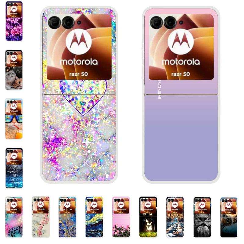 For Motorola Razr 50 Ultra Case Plastic Hard Painted Cartoon Transparent Back Cover Case for Motorola Razr 50 5G Hard PC Case 50