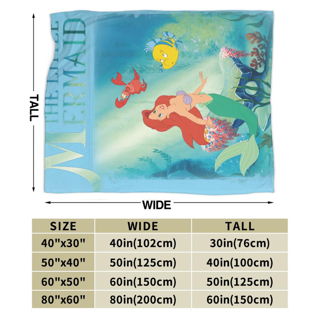Flounder Sebastian and Ariel Wool Blankets Little Mermaid Vintage Throw Blankets for Home Hotel Sofa 200x150cm Rug Piece