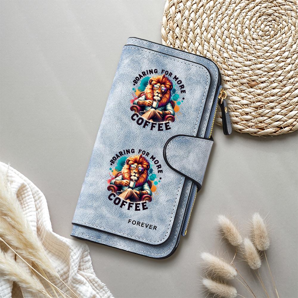Lion Print Coffee Lover Fashion Long Wallet