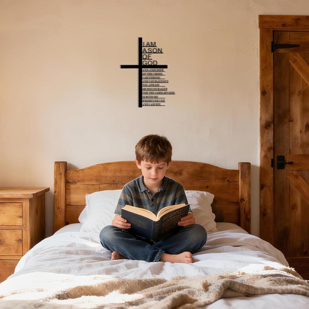 Durable Metal Cross Wall Art for Teen Boys Room Motivational Son of God Sign Christian Decor