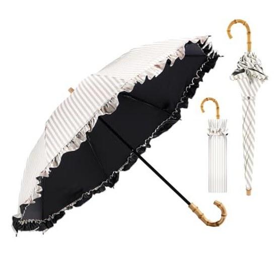 Sunshade rain sun compatible folding umbrella complete light blocking UV cut 100 shading ladies frill Japanese-style bamboo 8 ribs wind-resistant heat