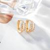 Elegant Korean Double Row Zirconia Stud Earrings for Women - Silver Needle Design
