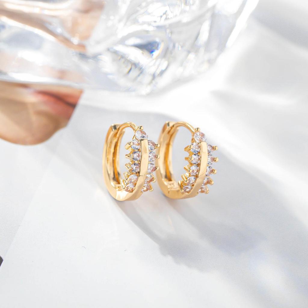 Elegant Korean Double Row Zirconia Stud Earrings for Women - Silver Needle Design
