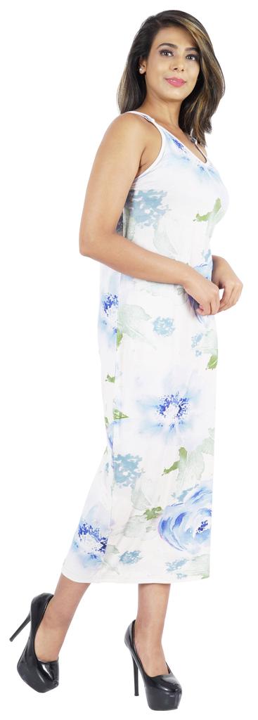 Inkmeso Printed V Neck Maxi Bodycon Dress For Womens Sexy Spaghetti Strap