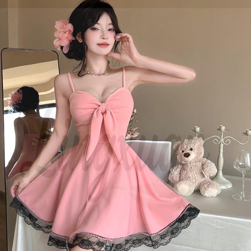 Sweet Princess Mesh Patchwork Camisole Dress – Elegant Waist-Cinched A-Line Mini with Open Back