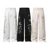 Mens Streetwear Loose Straight Leg Pants Flame Print Casual Trousers