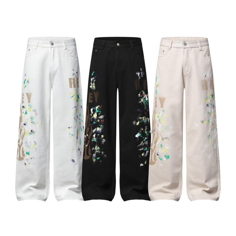 Mens Streetwear Loose Straight Leg Pants Flame Print Casual Trousers