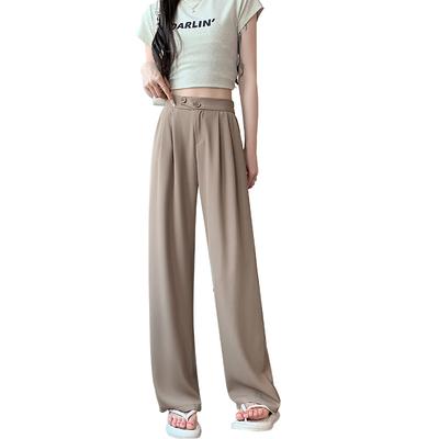 Schwarze Weitbeinige Hosen für Damen Hosen für Frühling und Sommer Neuer Stil von Drapierte Bodenlange Hosen für Damen Freizeithosen Gerade Anzughosen für Damen