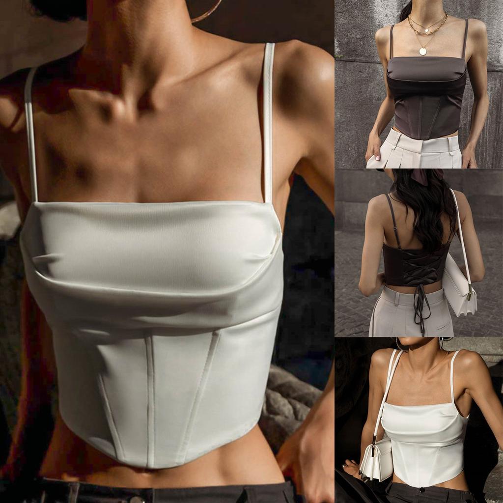 Ladies' Fashionable Solid Color Sexy Backless Striped Shoulder Strap Slim Fit Sleeveless Vest