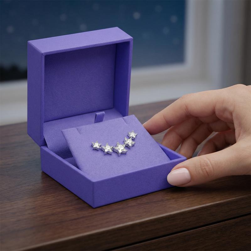 Women Star Zircon Stud Earrings Silver Color Trendy Sparkling Jewelry for Birthday or Graduation Gift