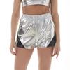 Women's Fashion Loose Color Block Faux Leather Shorts With Pockets And Elastic Waist