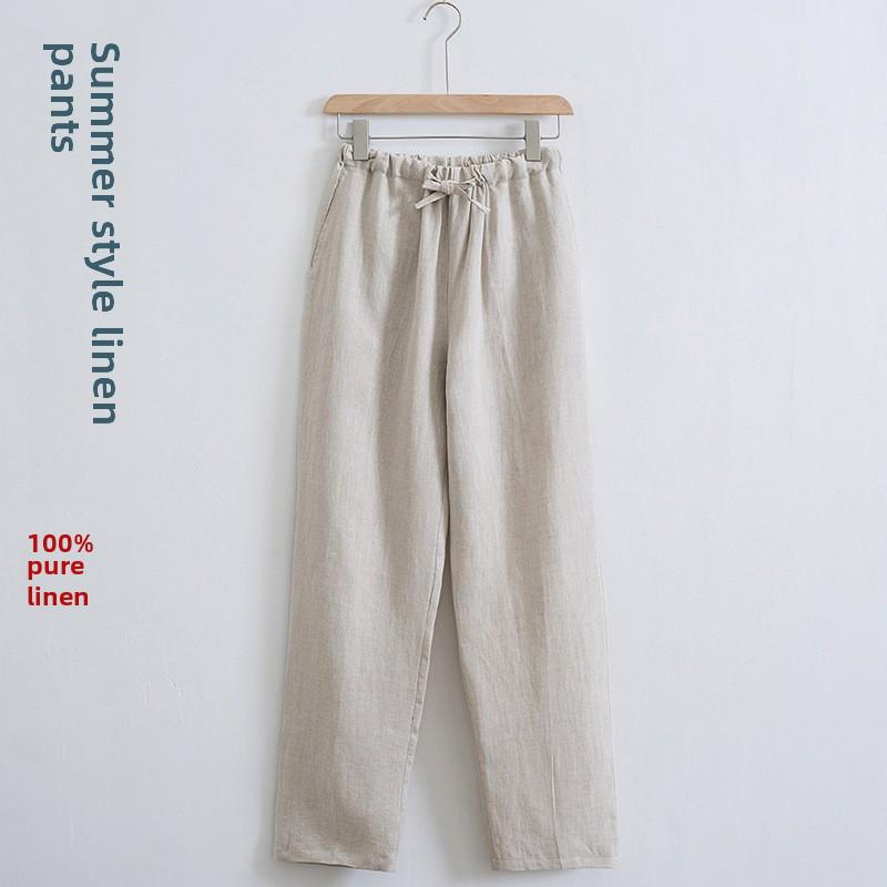 Men's Summer Casual Linen Trousers - Loose, Straight Fit with Elastic Waist