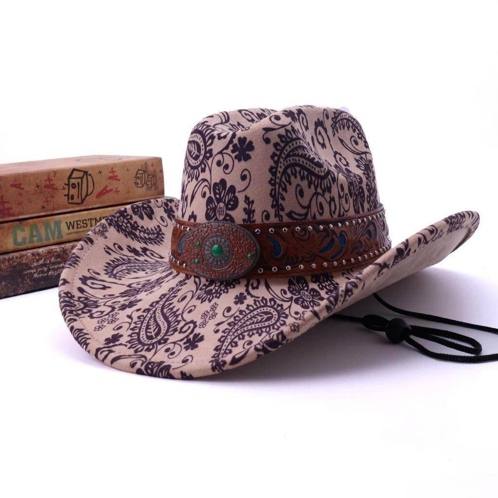Popolare cappello western da cowboy in camoscio classico europeo e americano da uomo e donna con tesa larga ricamato cappello da sole da esterno