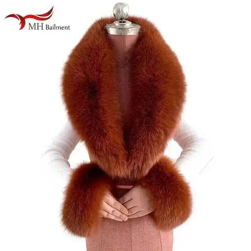 Natural Real Fox Fur Collar Cuff Set Winter Women Warm Scarf Genuine Fur Trimming For Parka Coat Hood Luxury Fluffy Decor Shawl