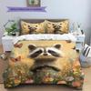 Raccoon and Flowers Pattern Bedding Home Decoration Birthday Gift (1 * duvet cover + 2 * pillowcase, without core)
