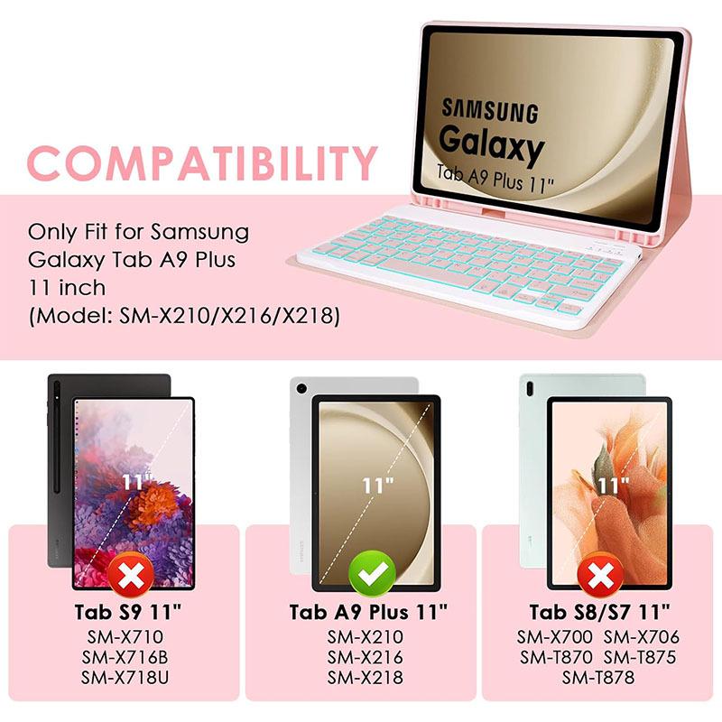 Custom Embossed Samsung Galaxy A9+ Tablet Case & Bluetooth Keyboard with Silent Mouse - Multilingual (French, German, Spanish)